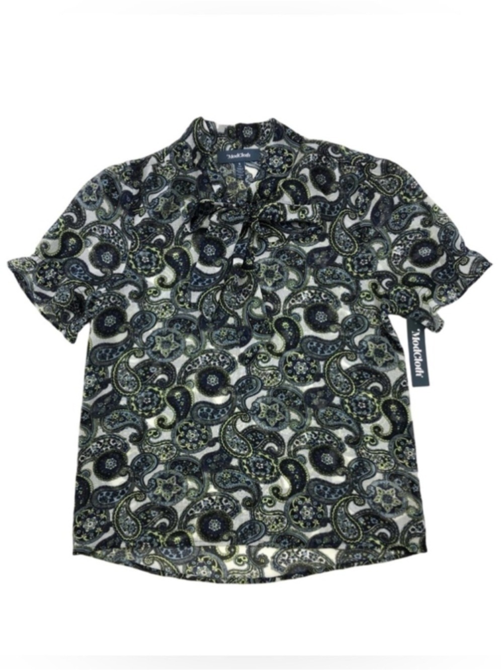 ModCloth Paisley Tie Front Blouse NEW Short Sleeve Workwear Relaxed Fit